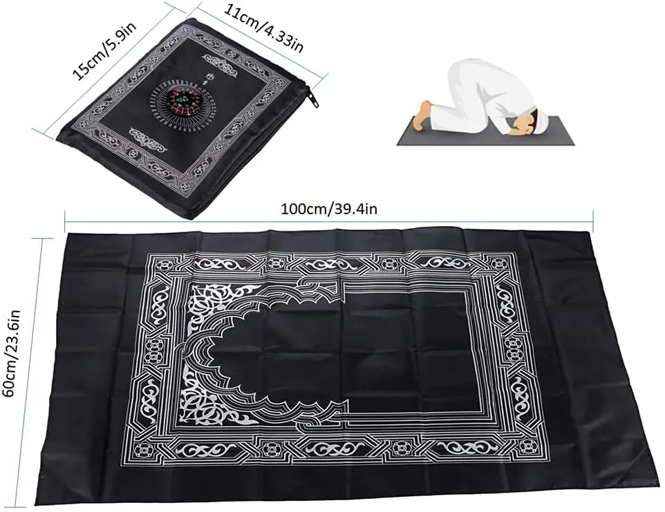 Wasserdichter Reise-Gebetsteppich mit Qibla-Kompass und Tasche für unterwegs und draußen – 100 × 60 cm, beschwerte Ecken, bedruckt, 5 Farben