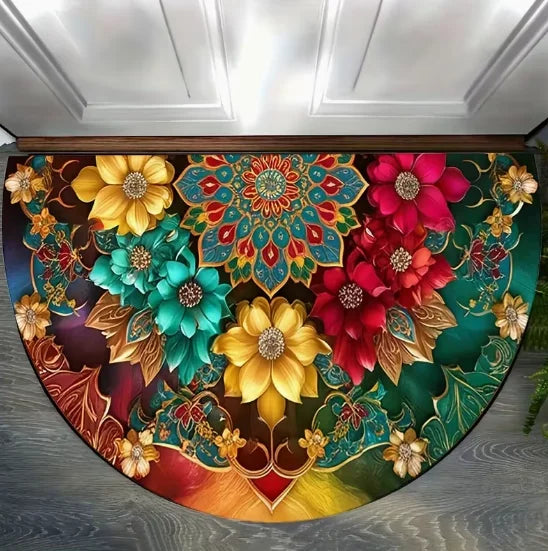 Halbrunde Fußmatte aus Filz für Haustür, Eingang und Schlafzimmer – 40 × 60 bis 60 × 90 cm, rutschfest, bedruckt, innen und außen, 4 Motive