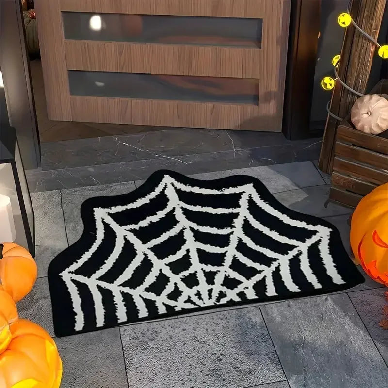 Halloween-Teppich mit Fledermaus- oder Spinnennetz-Motiv für Bad und Wohnzimmer – 40 × 60 oder 50 × 80 cm, Wildlederoptik, rutschfest, Schwarz