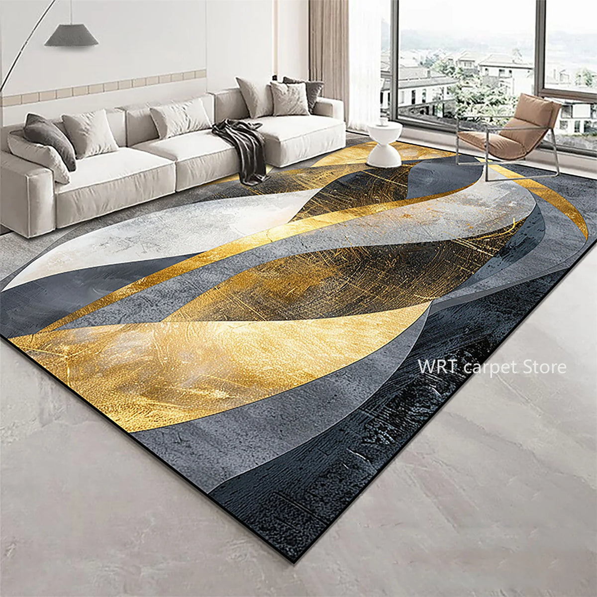 Teppich mit goldenem Geometrie-Muster im Luxus-Stil für Wohnzimmer und Schlafzimmer – 60 × 90 bis 200 × 400 cm, 3D-Druck, rutschfest, 11 Motive
