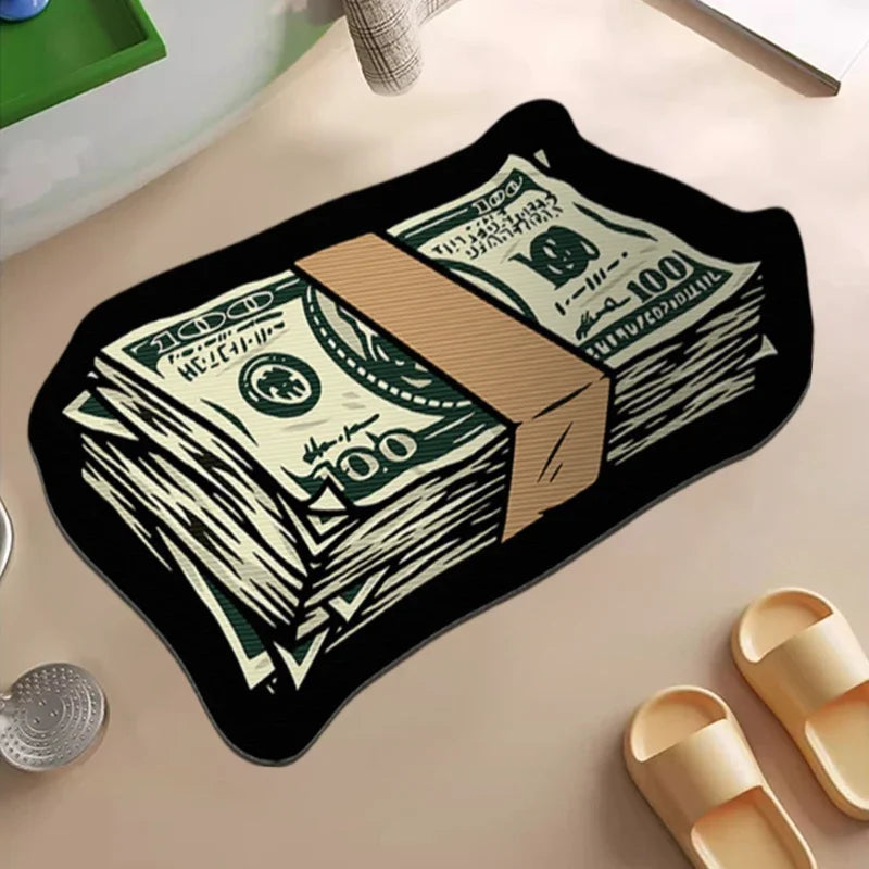 Teppich in Form von Dollar-Geldbündeln für Schlafzimmer, Wohnzimmer und Eingang – 40 × 60 bis 80 × 120 cm, Sonderform, rutschfeste Noppen, 9 Motive
