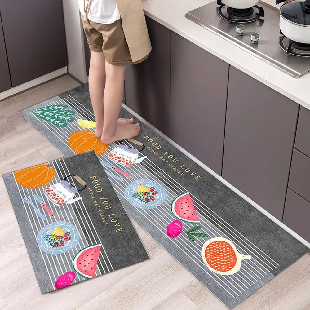 Langer Küchenläufer aus Kristallsamt für Küche, Flur und Wohnzimmer – 40 × 60 bis 50 × 160 cm, bedruckt, saugfähig, rutschfest, PVC-Rücken, 25 Motive