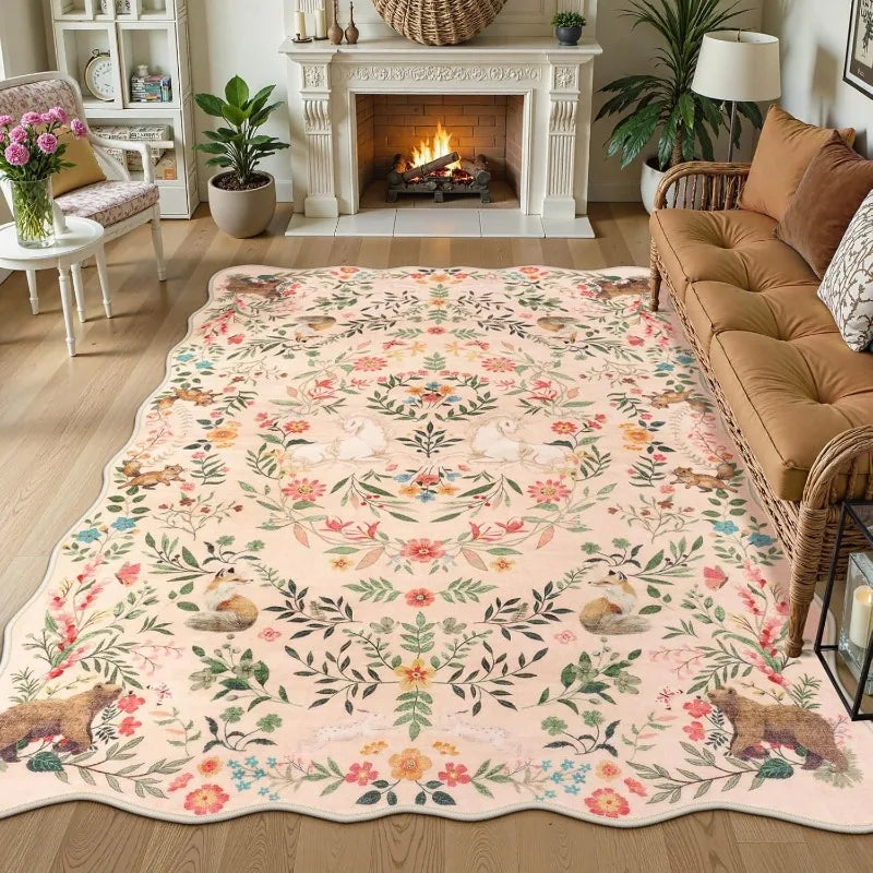 Flauschiger Teppich mit Tier- und Pflanzenmotiv im nordischen Stil für Wohnzimmer und Schlafzimmer – 50 × 80 bis 300 × 400 cm, rutschfest, 3 Motive