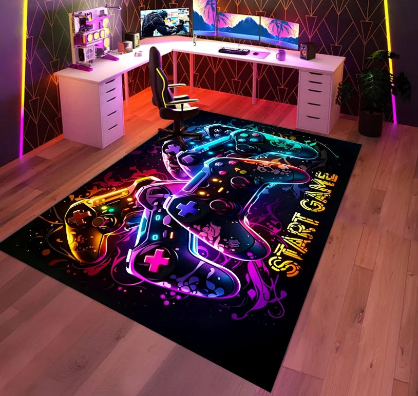 Bunter Gamer-Teppich mit Spielkonsolen-Motiv für Wohnzimmer und Schlafzimmer – 40 × 60 bis 120 × 160 cm, bedruckt, weich, Memory-Schaum, 5 Motive