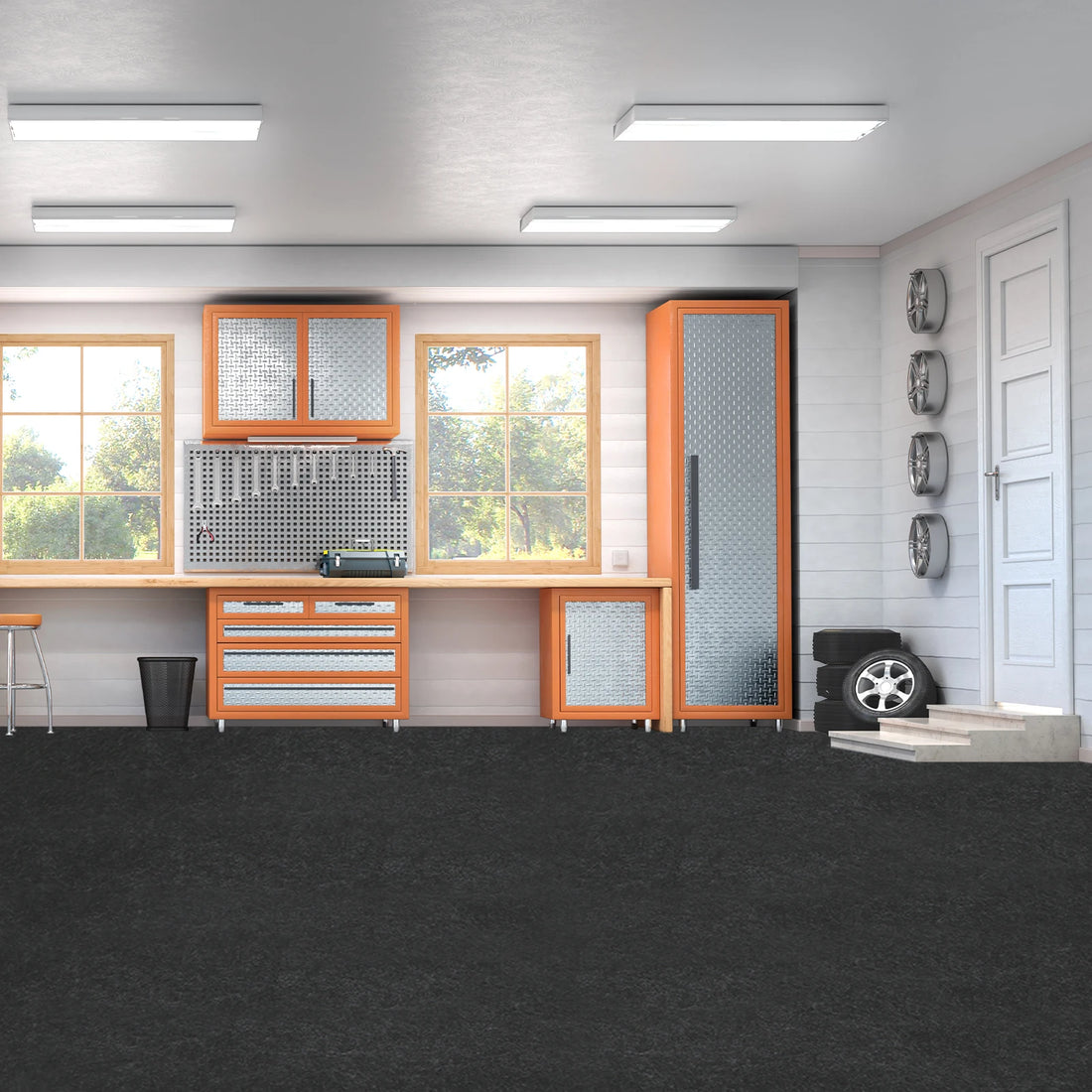 Rutschfeste Garagenbodenmatte aus Vliesstoff und PE für Garage, Lager und Werkstatt – bis 226 × 610 cm, 2,5 mm, wasserdicht, ölbeständig, Dunkelgrau