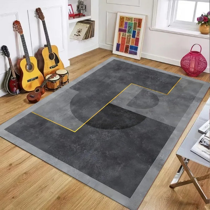 Geometrischer Teppich in Grau und Gelb mit kontrastierenden Linien für Wohn- und Schlafzimmer – 30 × 50 bis 50 × 80 cm, Flanell, rutschfest, 4 Motive