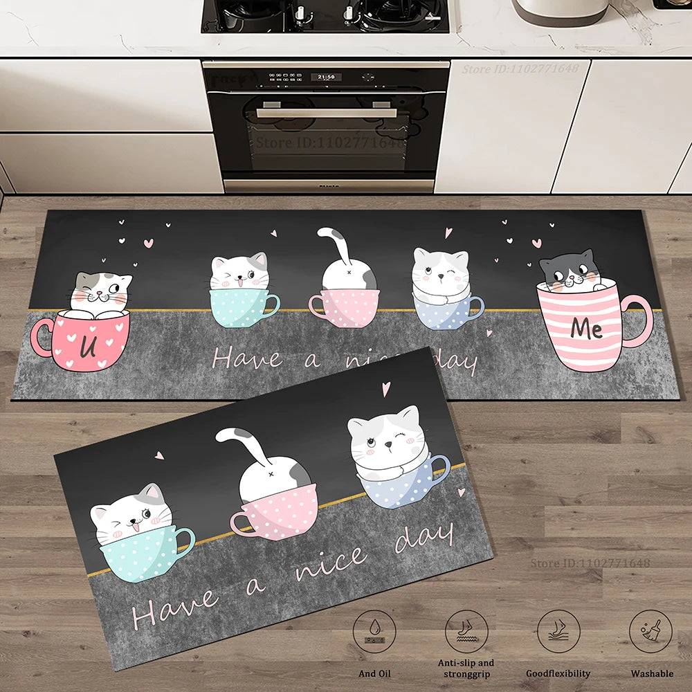Saugfähige Küchenmatte aus Kristallsamt mit Katzen-Motiv für Küche, Flur und Dusche – 40 × 60 bis 50 × 160 cm, rutschfest, einzeln oder im 2er-Set