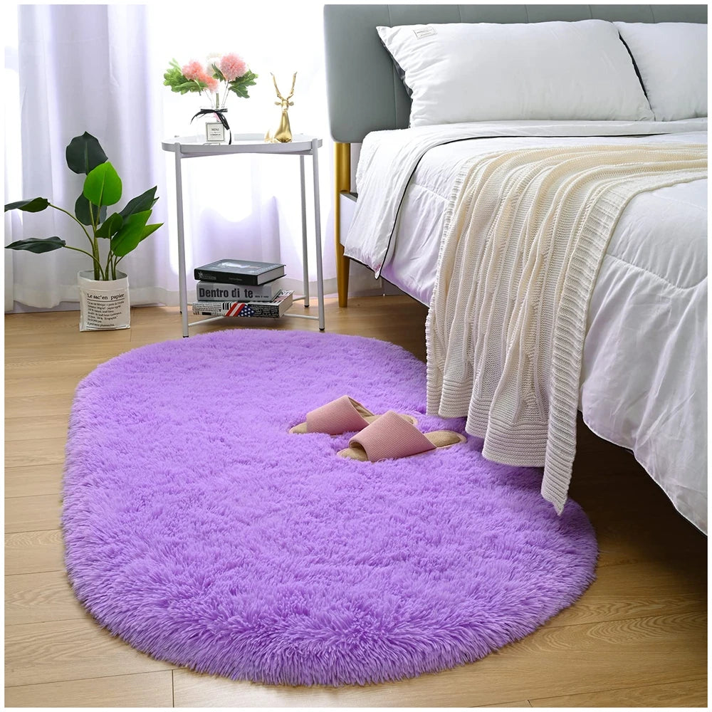 Ovaler Plüschteppich mit flauschigem Flor für Wohnzimmer, Kinderzimmer und Balkon – 40 × 60 bis 180 × 200 cm, ca. 3 cm Florhöhe, 10 Farben