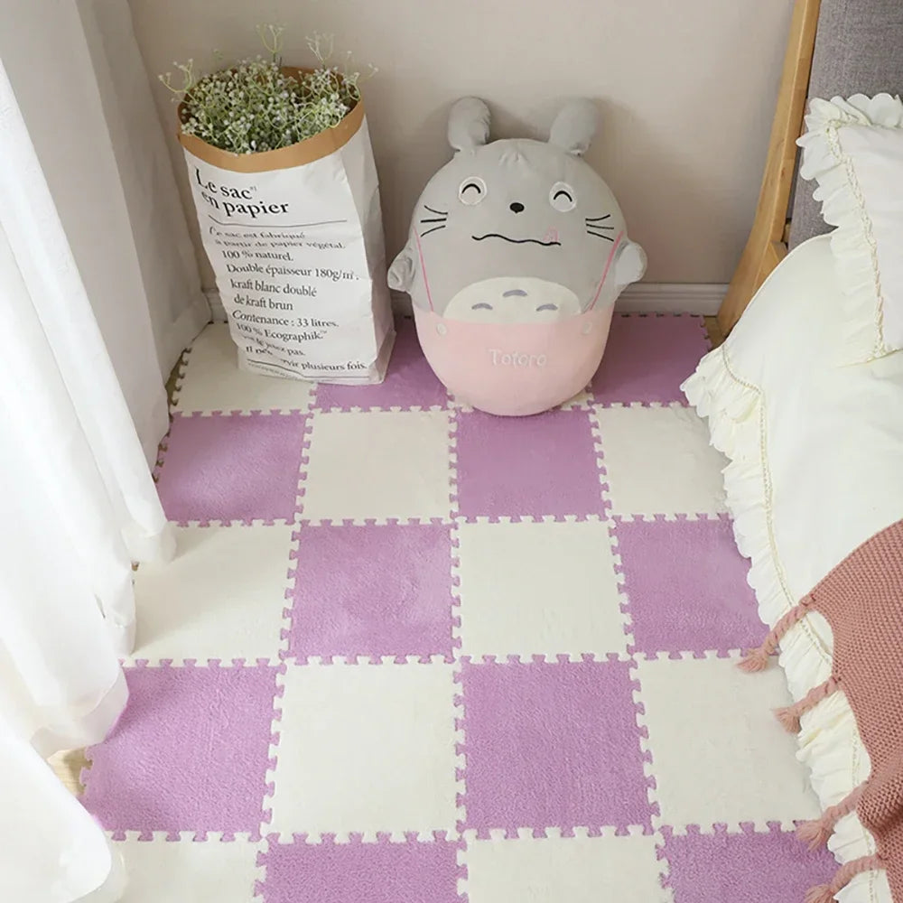 Zweifarbige Plüsch-Puzzlematte als Krabbelmatte für Babys in Kinderzimmer und Wohnzimmer – 30 × 30 × 1 cm, EVA-Schaum, 10 oder 20 Stück, 25 Varianten