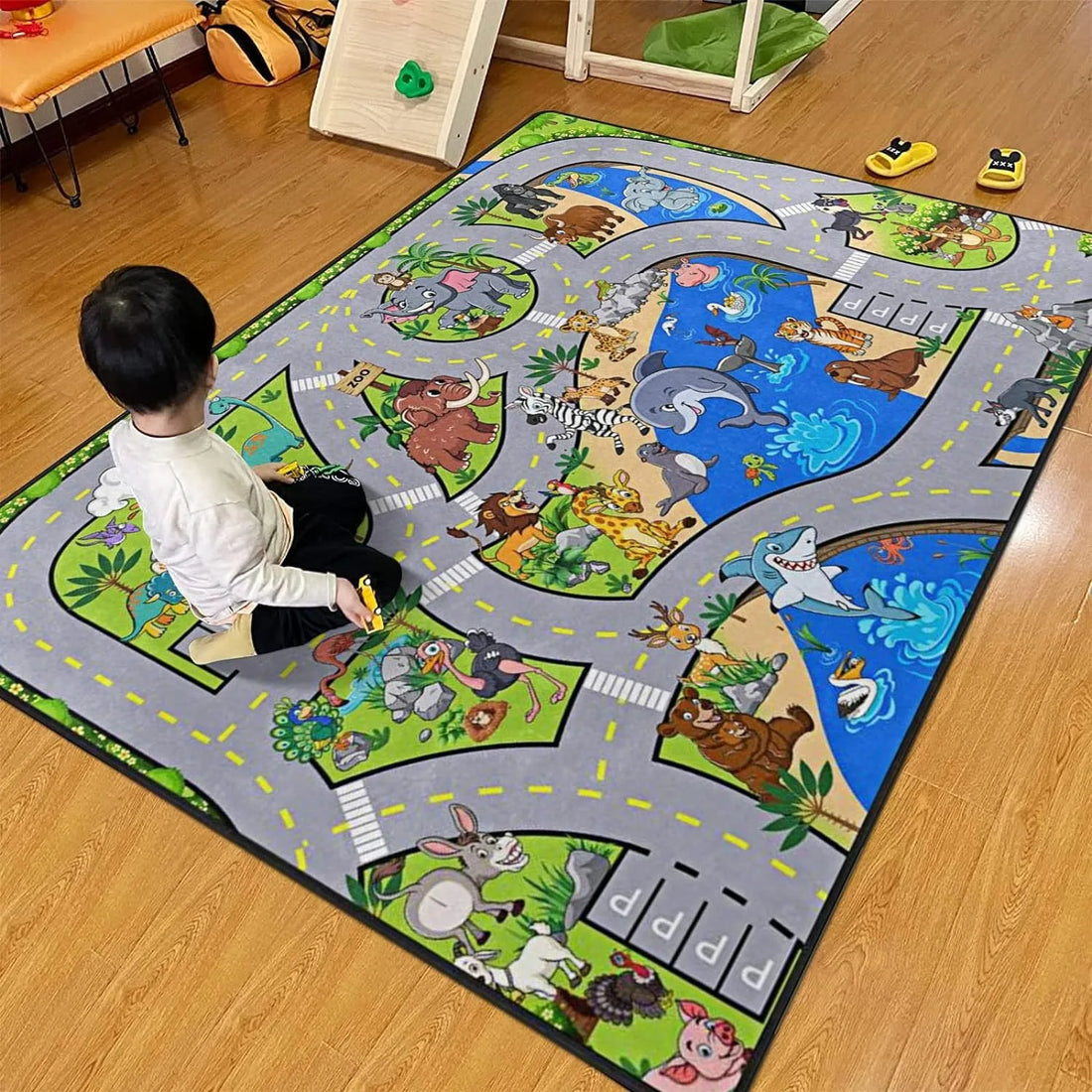 Spielteppich mit Straßen und Parkplätzen oder Gamer-Motiv für Kinderzimmer und Wohnzimmer – 50 × 80 bis 120 × 160 cm, Flanell, rutschfest, 5 Motive