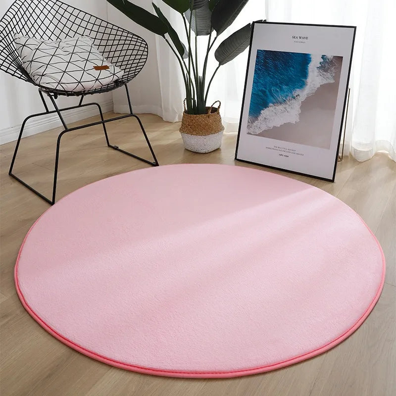 Runder, einfarbiger Flanell-Teppich in 10 Farben für Schlafzimmer und Kinderzimmer – Ø 40 bis 120 cm, weich, rutschfest, waschbar
