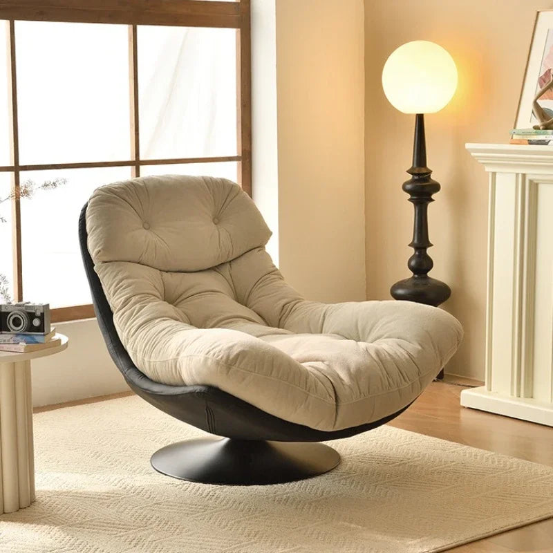 Drehbarer Loungesessel mit Stoffbezug für Balkon, Wohnzimmer und Gaming – gepolstert, Schaukelfunktion, ohne Armlehnen, 4 Ausführungen