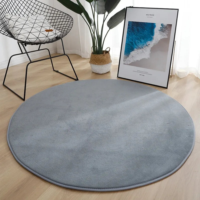 Runder, einfarbiger Flanell-Teppich in 10 Farben für Schlafzimmer und Kinderzimmer – Ø 40 bis 120 cm, weich, rutschfest, waschbar
