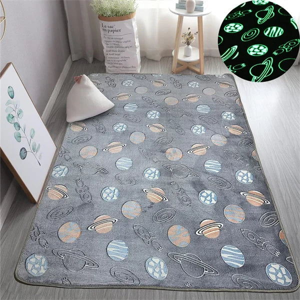 Im Dunkeln leuchtender Teppich mit 3D-Motiven für Kinderzimmer und Schlafzimmer – 40 × 60 bis 160 × 200 cm, Kurzflor, rutschfest, 12 Motive