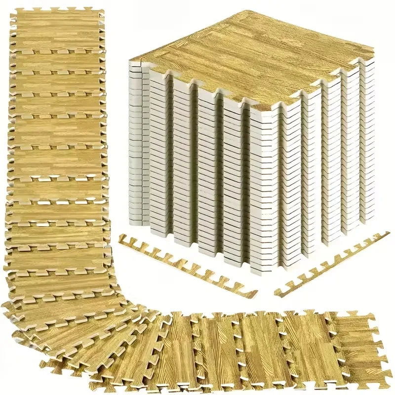 Puzzlematten in Holzoptik aus EVA für Wohnzimmer, Schlafzimmer und Spielbereich – je 30 × 30 cm, 8 oder 16 Stück, wasserfest, 4 Farben