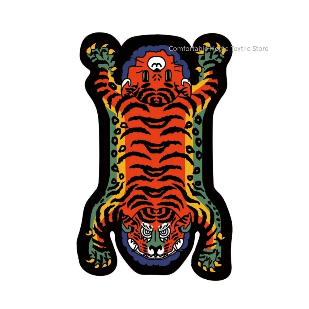 Teppich in Tigerform im Cartoon-Stil für Wohnzimmer, Schlafzimmer und Babyzimmer – 60 × 90 bis 200 × 400 cm, Flanell, rutschfest, waschbar, 14 Motive