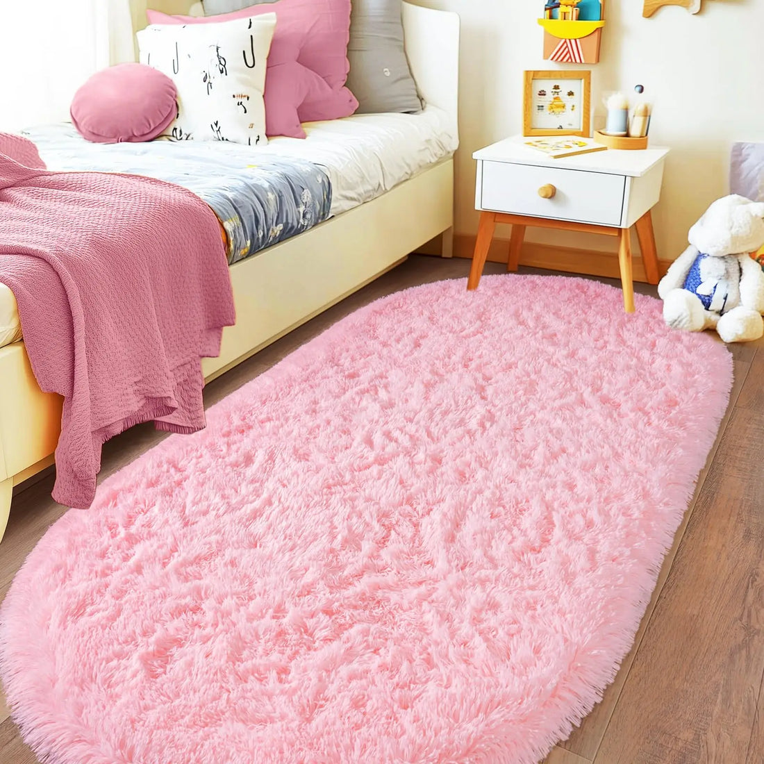 Ovaler Plüschteppich in Batik-Optik für Schlafzimmer, Kinderzimmer und Wohnzimmer – 40 × 60 bis 160 × 230 cm, ca. 4 cm Flor, rutschfest, 10 Farben