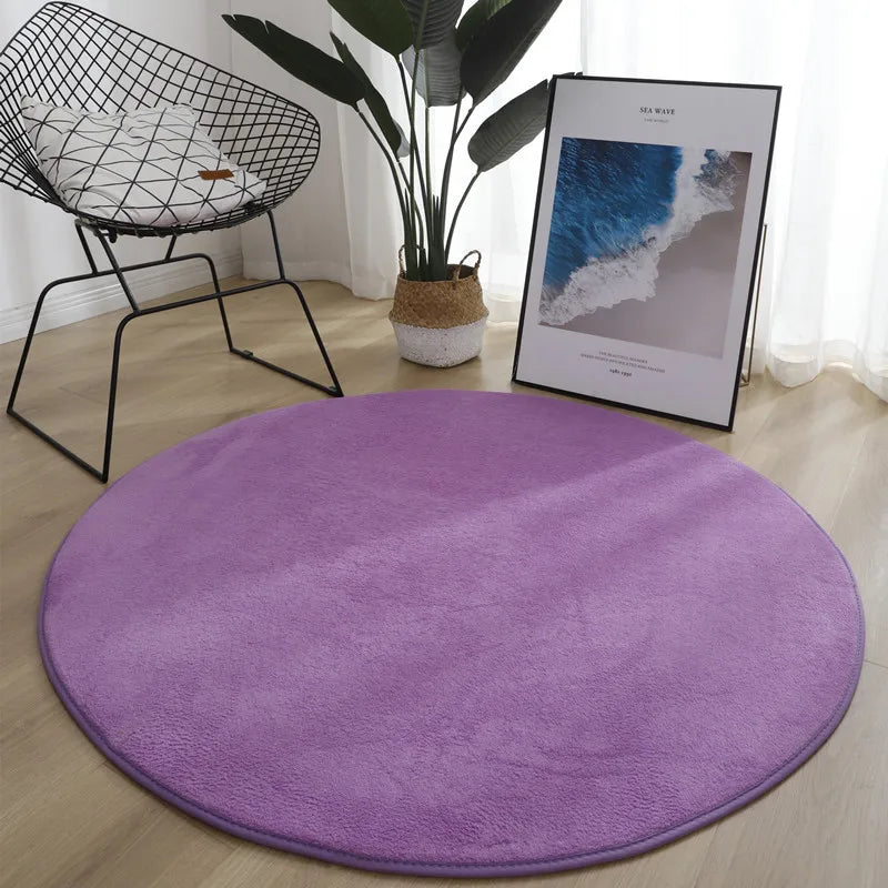 Runder Teppich aus Korallensamt in Uni-Farben für Wohnzimmer, Kinderzimmer und als Krabbelmatte – Ø 60 bis 200 cm, Schaumkern, 13 Farben