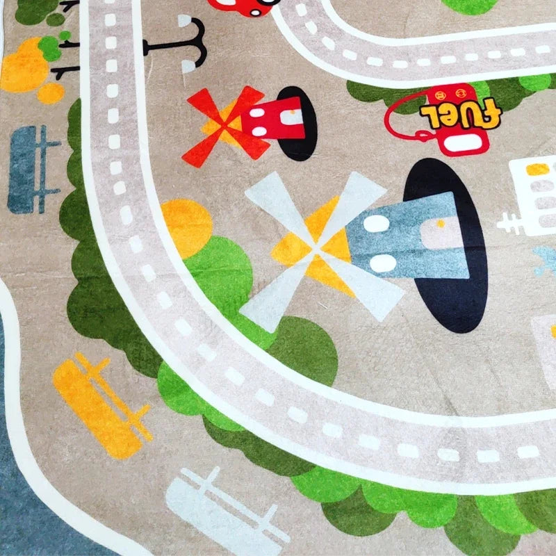 Kinderteppich mit Stadtplan und Straßen als Autospielmatte für Kinderzimmer und Spielzimmer – 80 × 120 bis 160 × 230 cm, rutschfest, 7 Motive