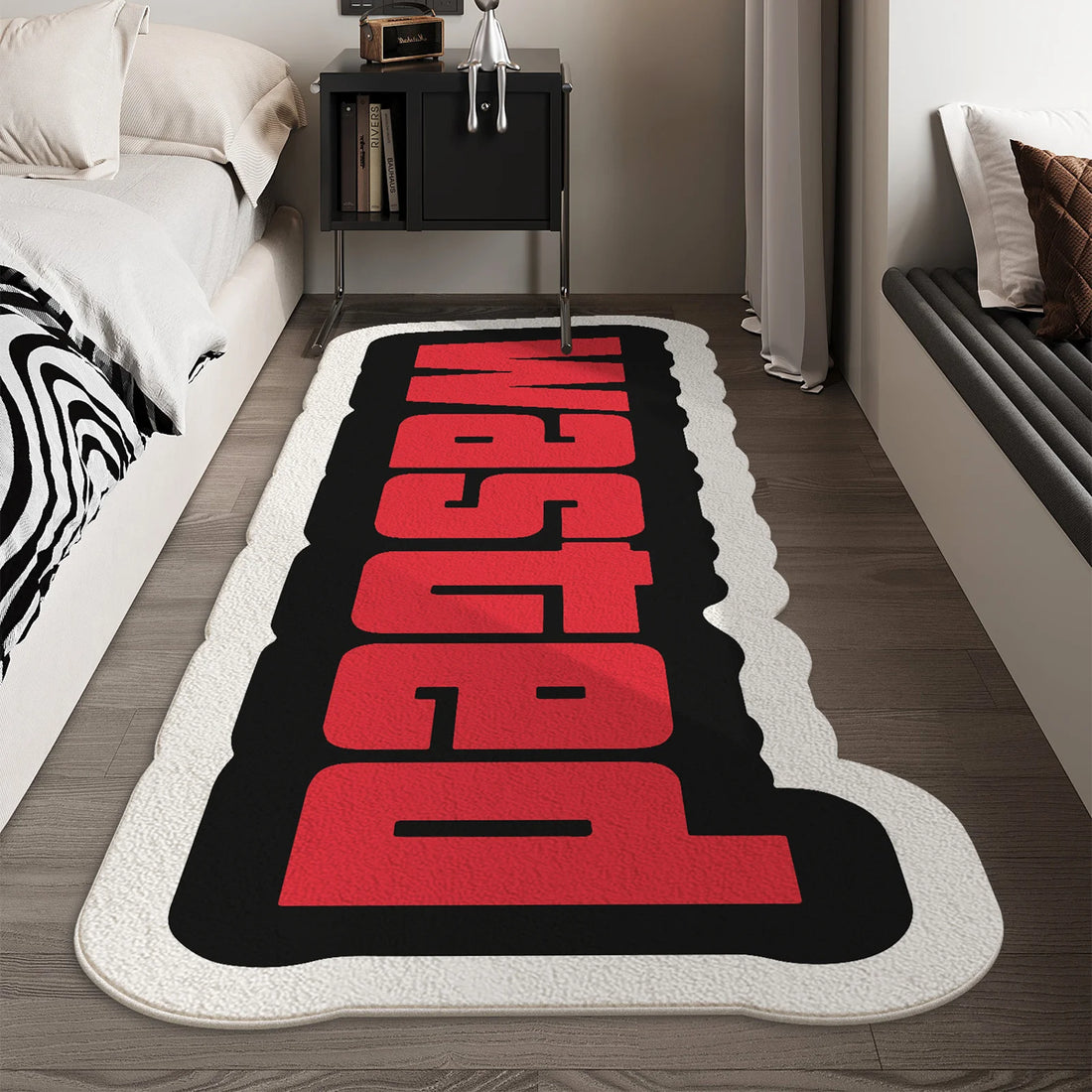 Läufer mit rotem Schriftzug „WASTED“ für Schlafzimmer, Wohnzimmer und Flur – 40 × 120 bis 60 × 160 cm, weich, rutschfest, wasseraufnehmend