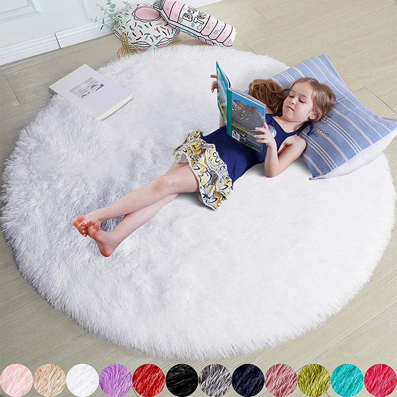 Runder Shaggy-Teppich für Mädchenzimmer, Schlafzimmer und Wohnzimmer – Ø 60 bis 200 cm, flauschig, zottelig, rutschfeste Noppen, 10 Farben