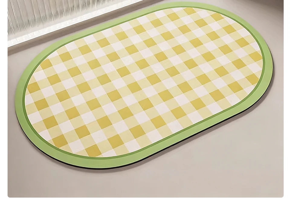 Saugfähige Badematte aus Kieselgur mit kariertem Farbblock-Muster für Bad und Küche – 45 × 75 bis 160 × 230 cm, rutschfest, 4 mm, 4 Motive