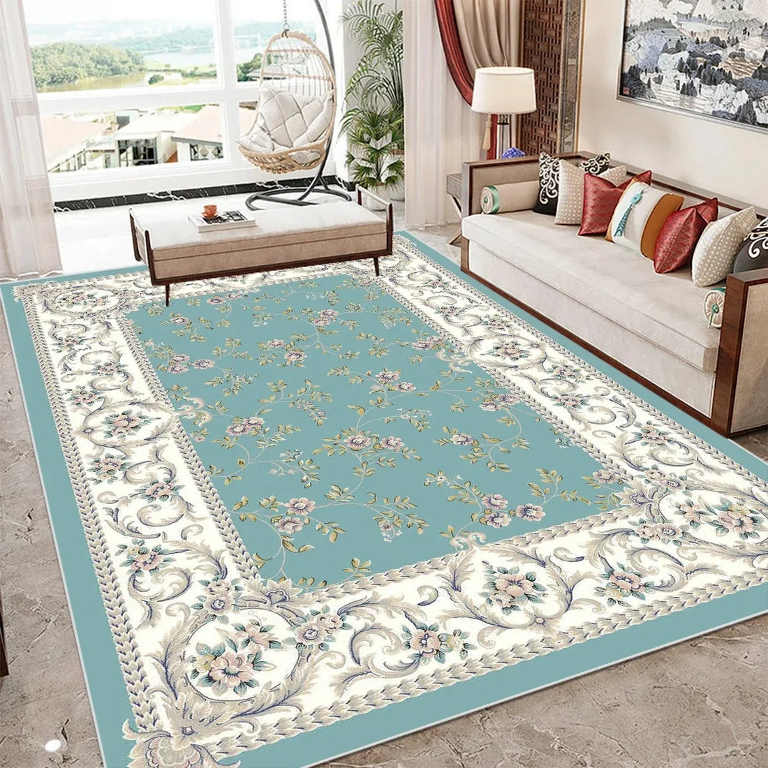 Teppich im europäischen Luxus-Stil für Wohnzimmer, Schlafzimmer und Sofabereich – 40 × 60 bis 120 × 160 cm, rechteckig, weich, rutschfest, 7 Motive