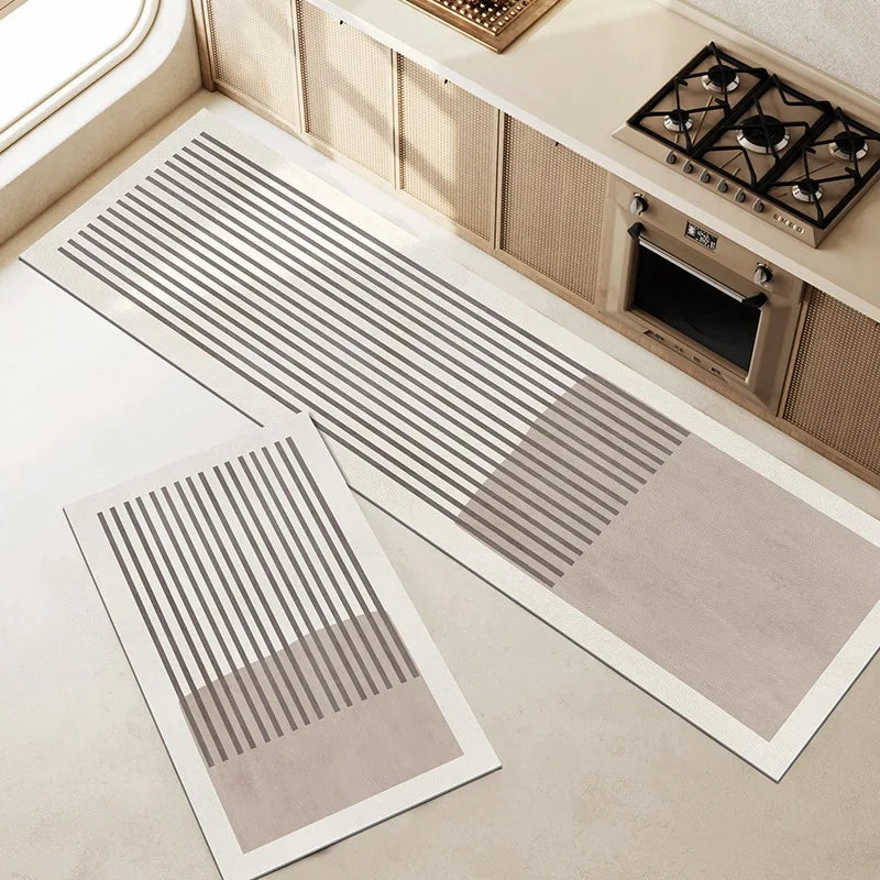 Rutschfeste Kieselgur-Küchenmatte als langer Läufer für Küche, Bad und Eingang – 40 × 60 bis 50 × 160 cm, gestreift, saugfähig, Gummirücken, 5 Motive