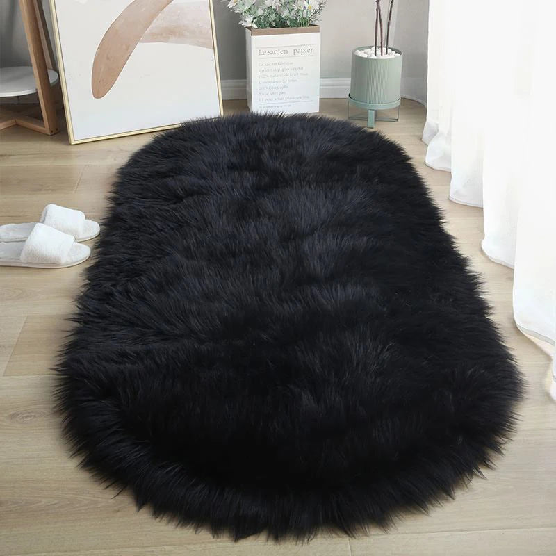 Flauschiger Kunstfell-Teppich in Schaffell-Optik für Schlafzimmer, Wohnzimmer und Fensterplatz – 40 × 60 bis 80 × 200 cm, oval, rutschfest, 6 Farben