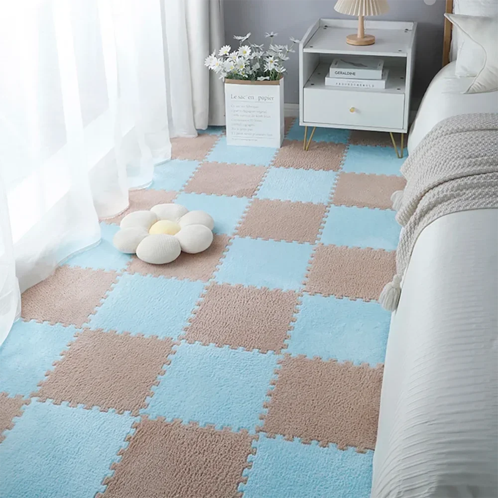 Zweifarbige Plüsch-Puzzlematte als Krabbelmatte für Babys in Kinderzimmer und Wohnzimmer – 30 × 30 × 1 cm, EVA-Schaum, 10 oder 20 Stück, 25 Varianten