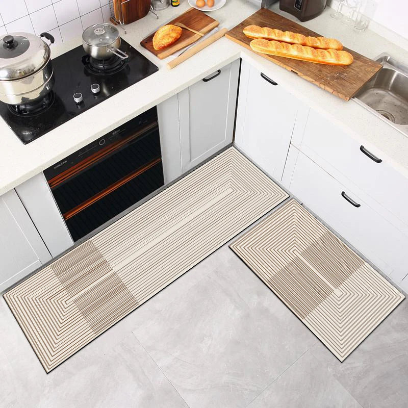 Rutschfeste Kieselgur-Küchenmatte als langer Läufer für Küche, Bad und Eingang – 40 × 60 bis 50 × 160 cm, gestreift, saugfähig, Gummirücken, 5 Motive