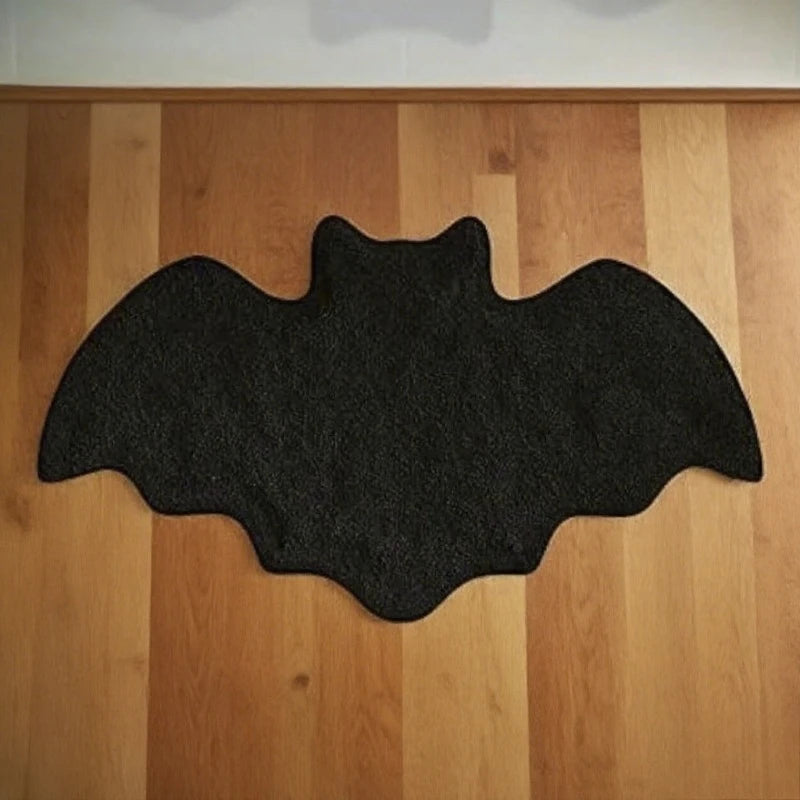 Halloween-Teppich mit Fledermaus- oder Spinnennetz-Motiv für Bad und Wohnzimmer – 40 × 60 oder 50 × 80 cm, Wildlederoptik, rutschfest, Schwarz