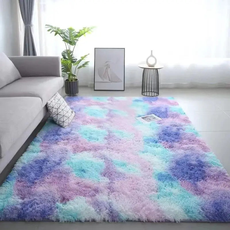 Flauschiger Teppich aus Seidenwolle mit Batikmuster für Kinderzimmer, Wohnzimmer und Schlafzimmer – 40 × 60 bis 160 × 230 cm, rutschfest, waschbar