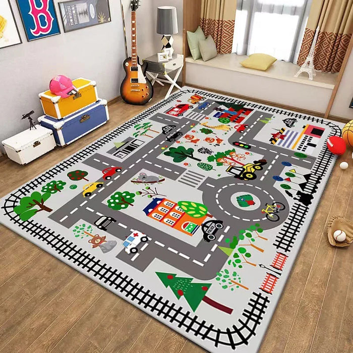 Spielteppich mit Straßen- und Landebahn-Motiv für Spielbereich und Wohnzimmer – 40 × 60 bis 160 × 230 cm, rutschfest, waschbar, 10 Motive