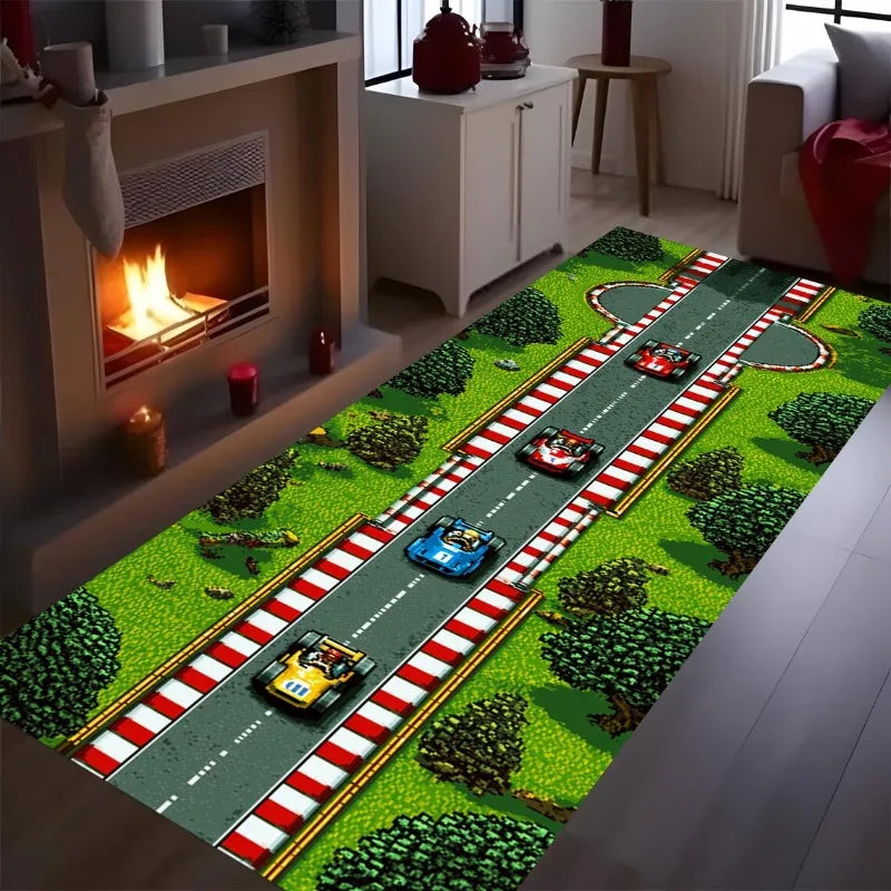 Bedruckter Läufer mit Landebahn- oder Rennstrecken-Motiv für Flur und Schlafzimmer – 40 × 120 oder 50 × 150 cm, Flanell, rutschfest, 4 Motive