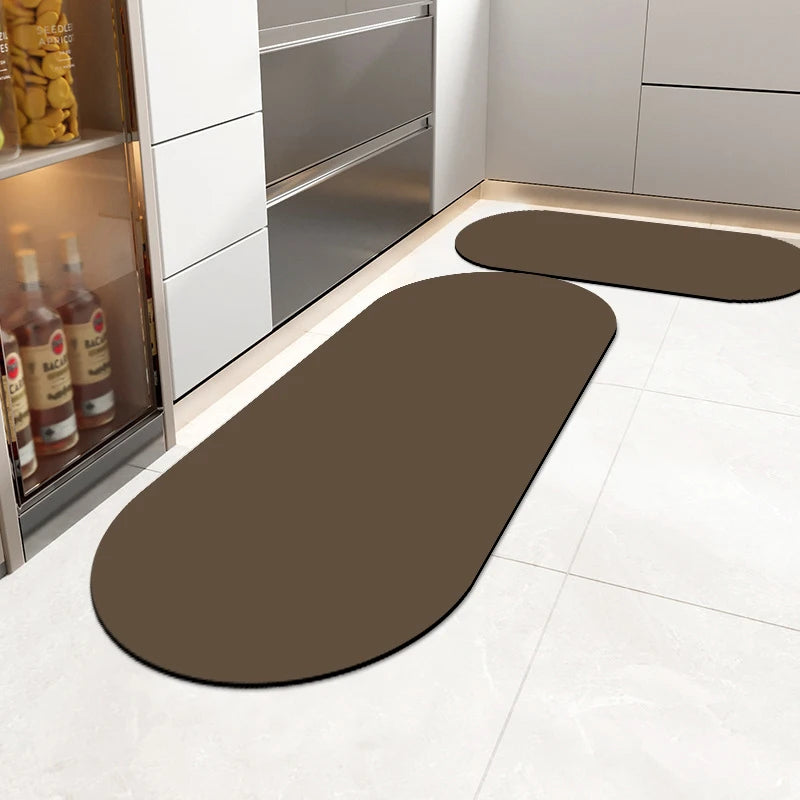 Einfarbige Kieselgur-Küchenmatte in Lederoptik für Küche, Eingang und Bad – 40 × 60 bis 50 × 160 cm, saugfähig, rutschfest, 6 Ausführungen