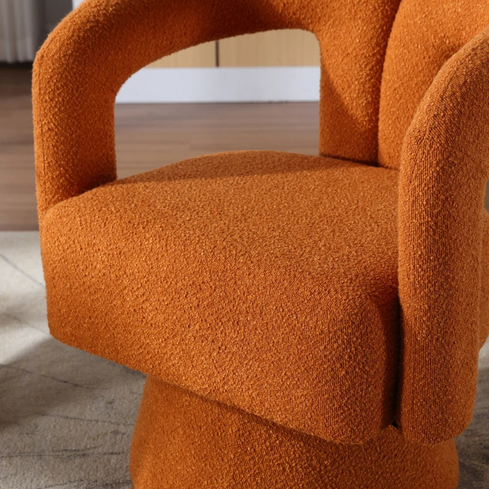 Drehbarer Bouclé-Sessel mit runder Form und breiten Armlehnen für Wohnzimmer und Schlafzimmer – 360° drehbar, 67 × 55 × 74 cm, 4 Farben
