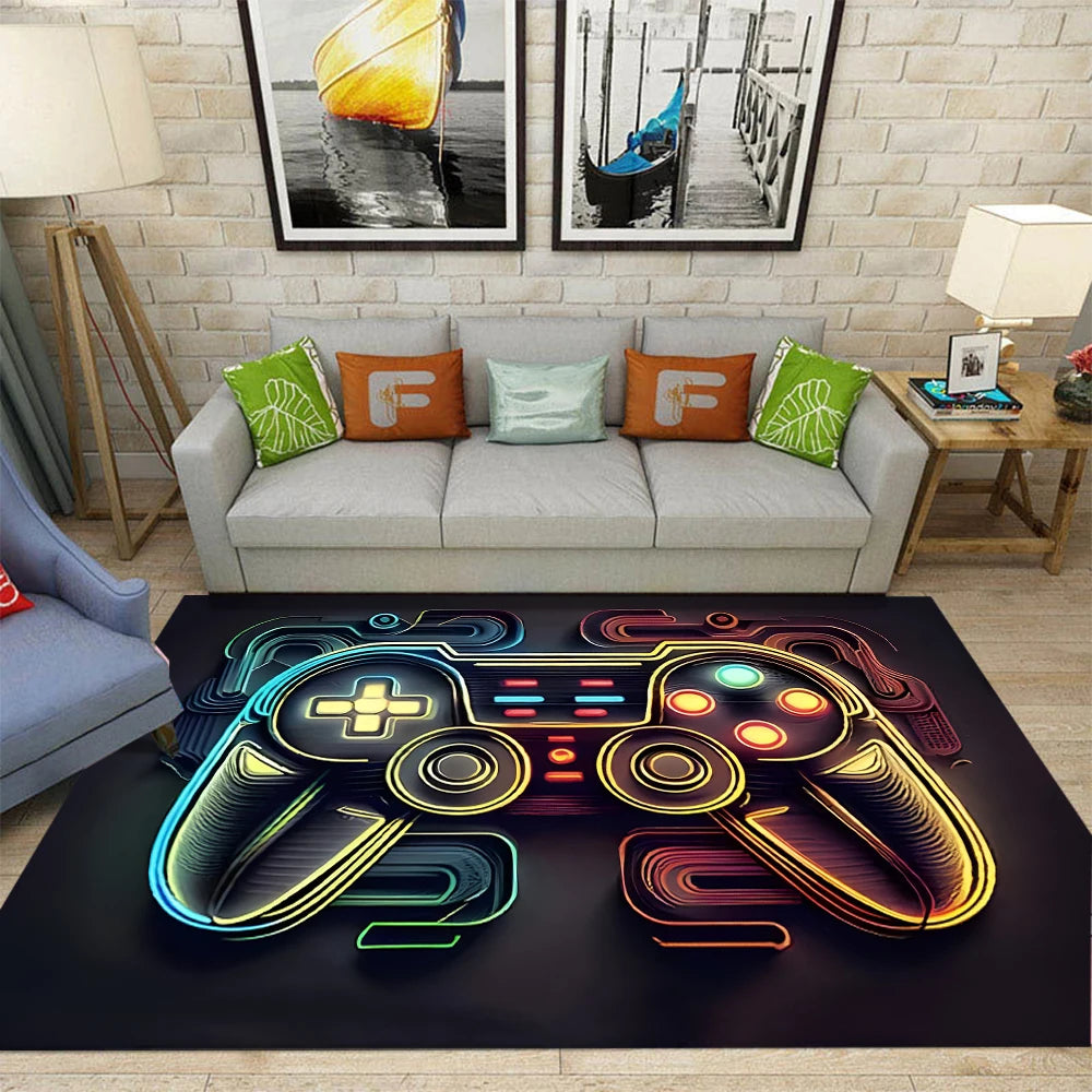 Gaming-Teppich mit Controller-Motiv fürs Jungenzimmer, Gaming-Zimmer und Schlafzimmer – 40 × 60 bis 120 × 160 cm, Flanell, rutschfest, 6 Motive