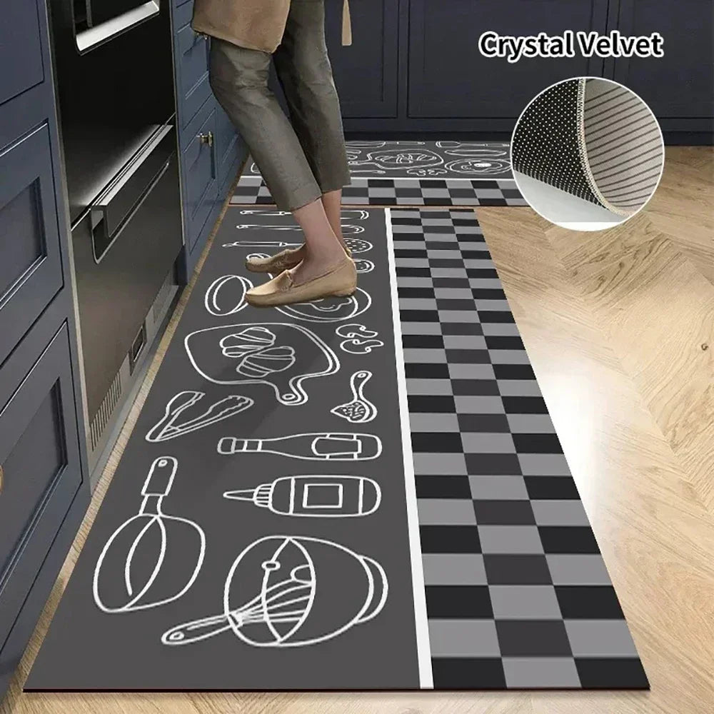 Langer Küchenläufer aus Kristallsamt für Küche, Flur und Wohnzimmer – 40 × 60 bis 50 × 160 cm, bedruckt, saugfähig, rutschfest, PVC-Rücken, 25 Motive