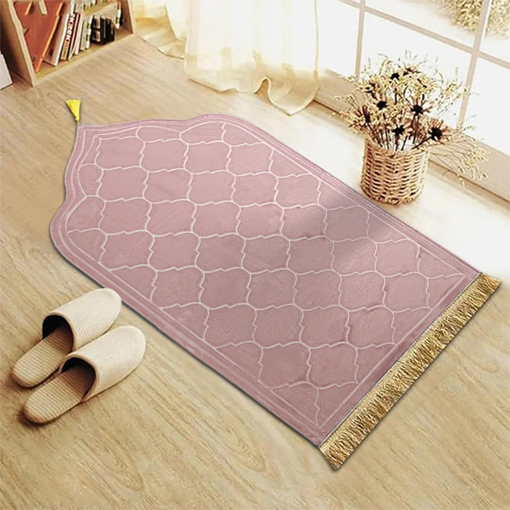 Dicker Gebetsteppich aus weichem Flanell mit Quasten im türkischen Stil für das Gebet – 66 × 116 cm, rutschfest, PVC-Rücken, 5 Farben
