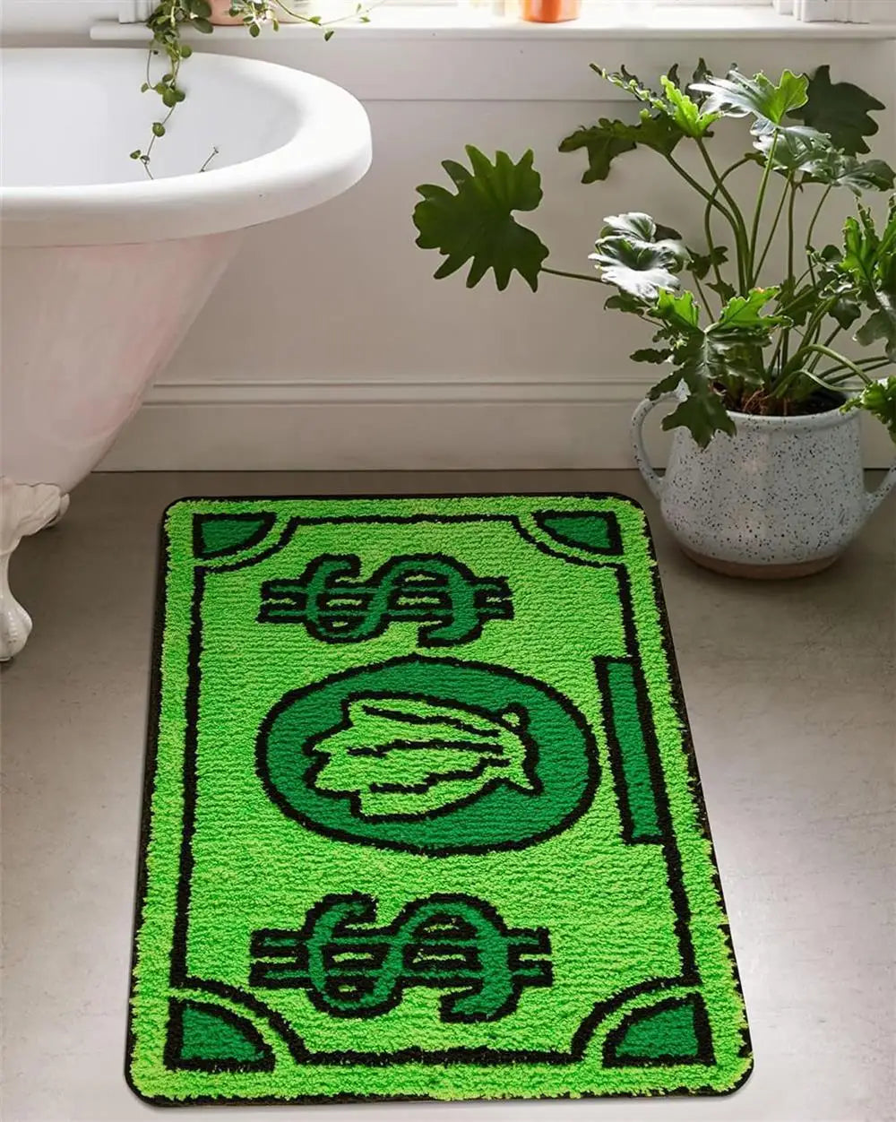 Bedruckter Teppich mit Cartoon-Geldschein-Motiv für Eingang und Schlafzimmer – 40 × 60 bis 60 × 90 cm, wasserabweisend, antistatisch, 4 Motive