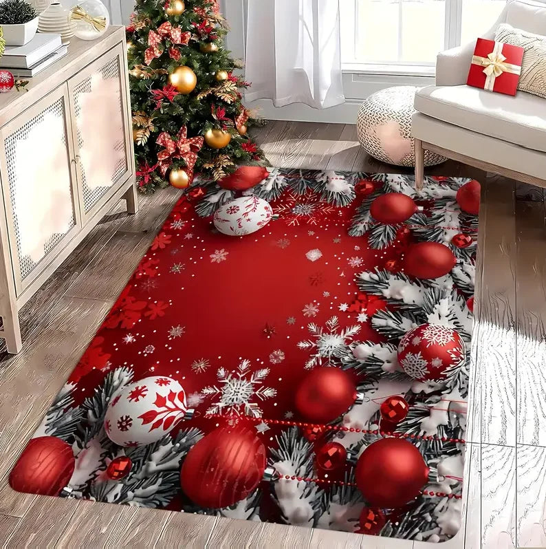 Weihnachtsteppich mit Lebkuchenhaus-Motiv für Wohnzimmer und Schlafzimmer – 40 × 60 bis 120 × 160 cm, rechteckig, Flanell, rutschfest, 4 Motive
