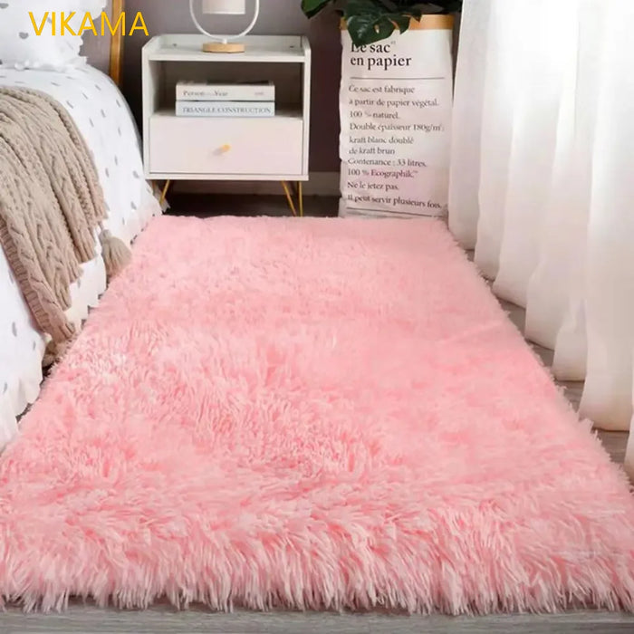 Einfarbiger Plüschteppich aus Seidenwolle für Schlafzimmer, Wohnzimmer und Esszimmer – 40 × 60 bis 250 × 190 cm, schlicht, modern, 7 Farben