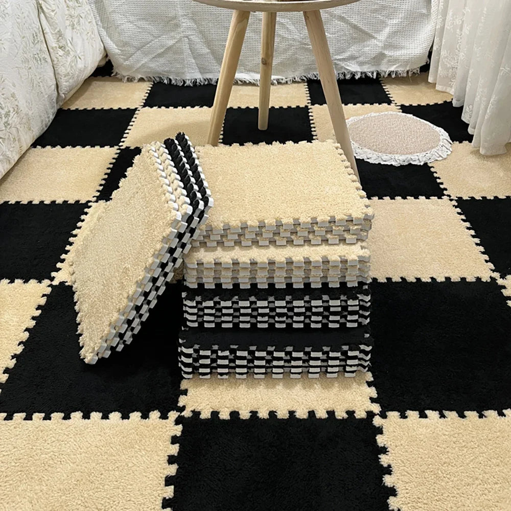 Zweifarbige Plüsch-Puzzlematte als Krabbelmatte für Babys in Kinderzimmer und Wohnzimmer – 30 × 30 × 1 cm, EVA-Schaum, 10 oder 20 Stück, 25 Varianten