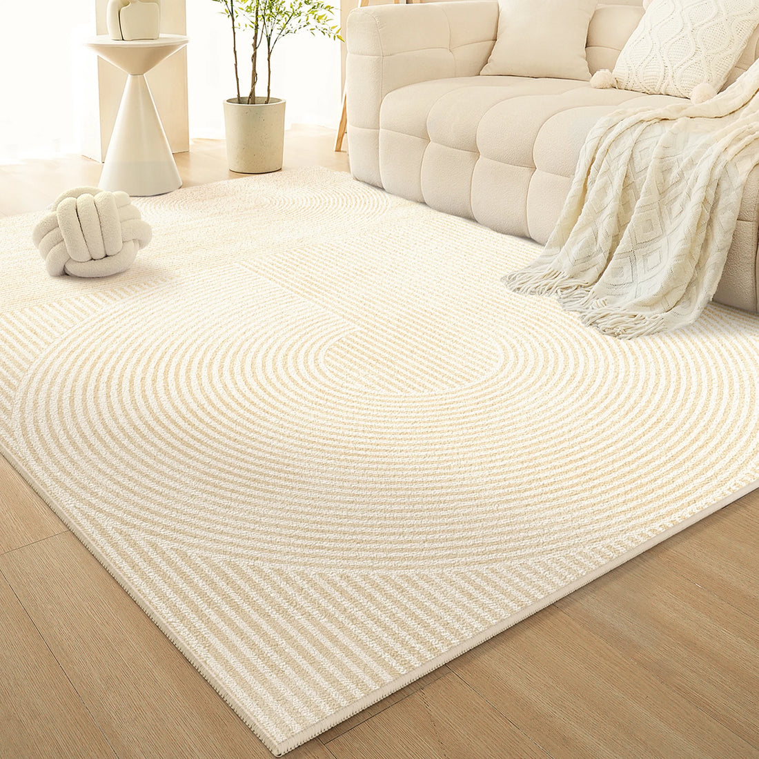 Teppich im französischen Creme-Stil für Wohnzimmer und Schlafzimmer – 80 × 160 bis 160 × 230 cm, Flanell mit Schaumkern, rutschfest, 6 Motive