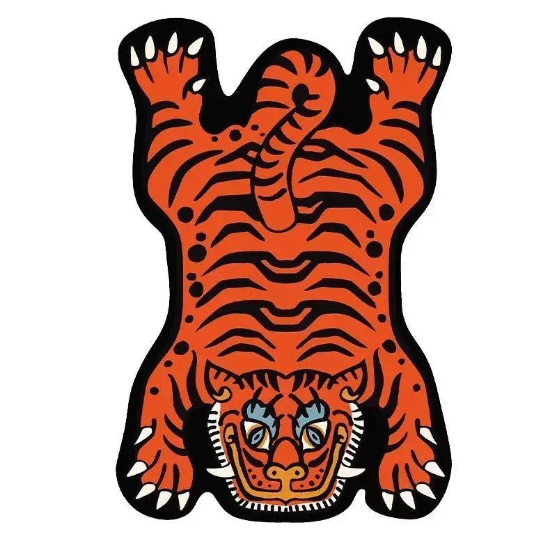 Teppich in Tigerform mit Cartoon-Motiv für Wohnzimmer, Kinderzimmer und Nachttisch – 50 × 80 bis 100 × 150 cm, Flanell, rutschfest, 5 Motive