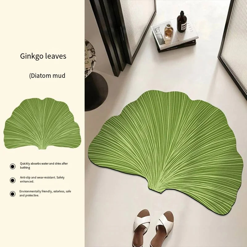 Saugfähige Badematte in grüner Blattform für das Badezimmer – 40 × 60 oder 50 × 80 cm, schnell trocknend, schmutzabweisend, rutschfest, 10 Motive