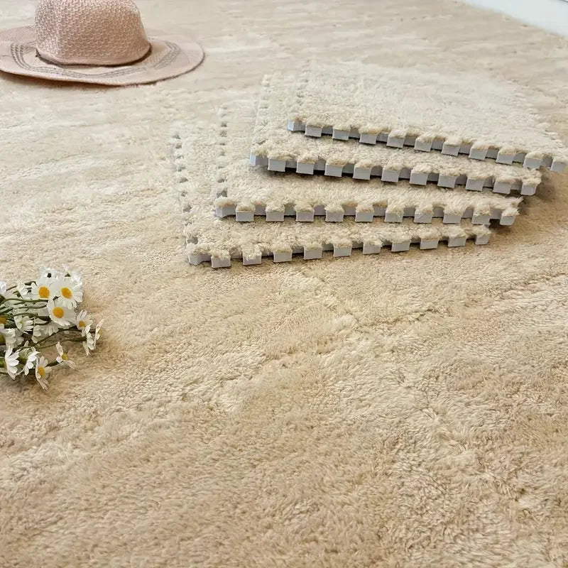 Flauschige Plüsch-Puzzlematten aus Schaumstoff für Wohnzimmer, Schlafzimmer und Spielbereich – quadratisch, 4 oder 12 Stück, stapelbar, 17 Farben