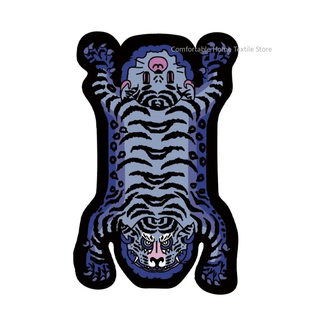 Teppich in Tigerform im Cartoon-Stil für Wohnzimmer, Schlafzimmer und Babyzimmer – 60 × 90 bis 200 × 400 cm, Flanell, rutschfest, waschbar, 14 Motive