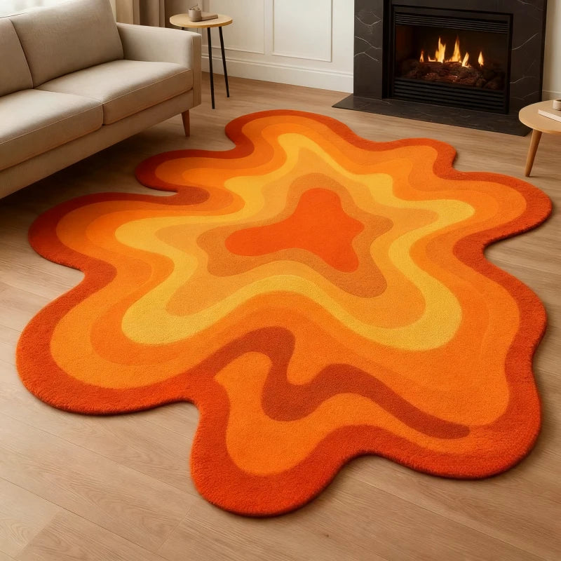 Bunter Teppich in Dopamin-Farben mit abstraktem Wellenmotiv für Schlafzimmer und Wohnzimmer – 80 × 80 bis 300 × 300 cm, unregelmäßige Form, 11 Motive